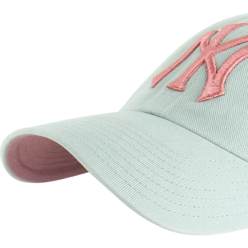 47-brand-curved-brim-pink-logo-clean-up-ballpark-new-york-yankees-mlb-green-adjustable-cap