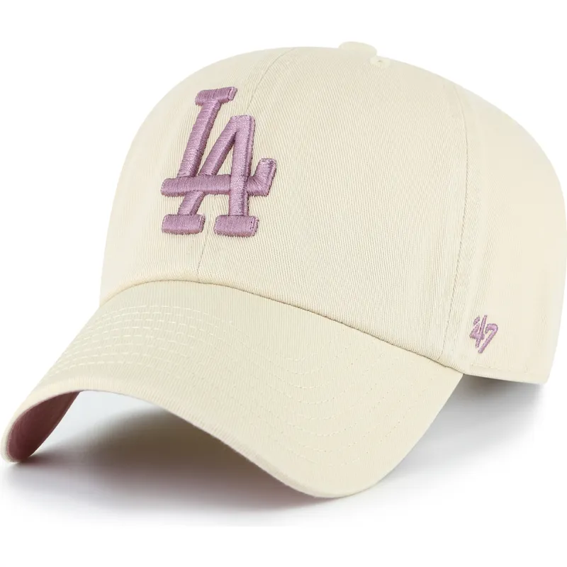 47-brand-curved-brim-purple-logo-clean-up-ballpark-los-angeles-dodgers-mlb-beige-adjustable-cap
