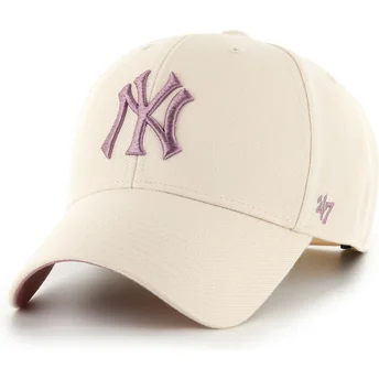 Beige kurvad keps snapback med lila MVP Ballpark-logotyp från New York Yankees MLB av 47 Brand