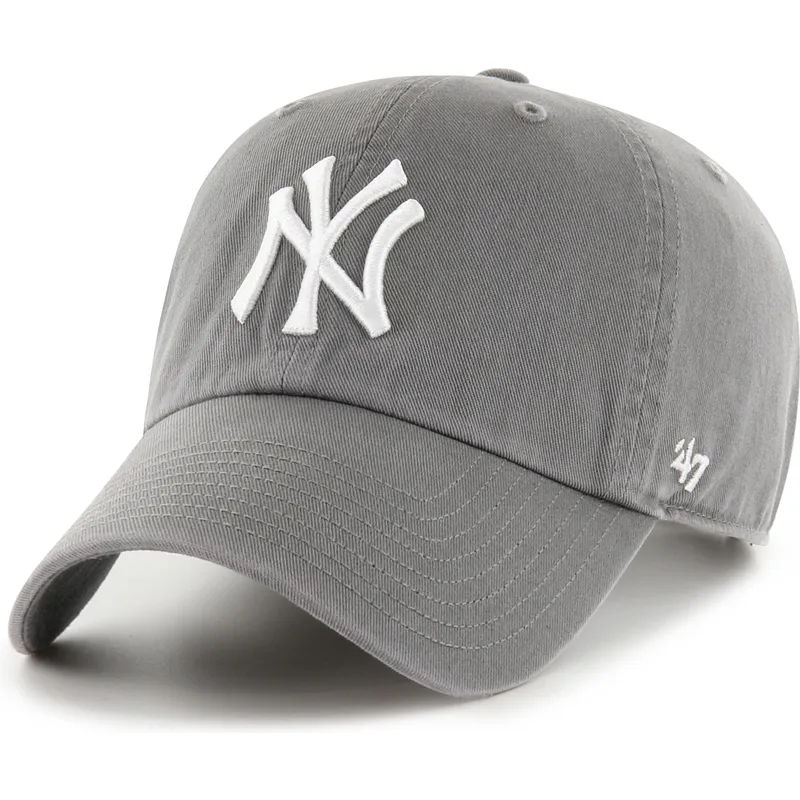 47-brand-curved-brim-clean-up-no-loop-label-new-york-yankees-mlb-grey-adjustable-cap