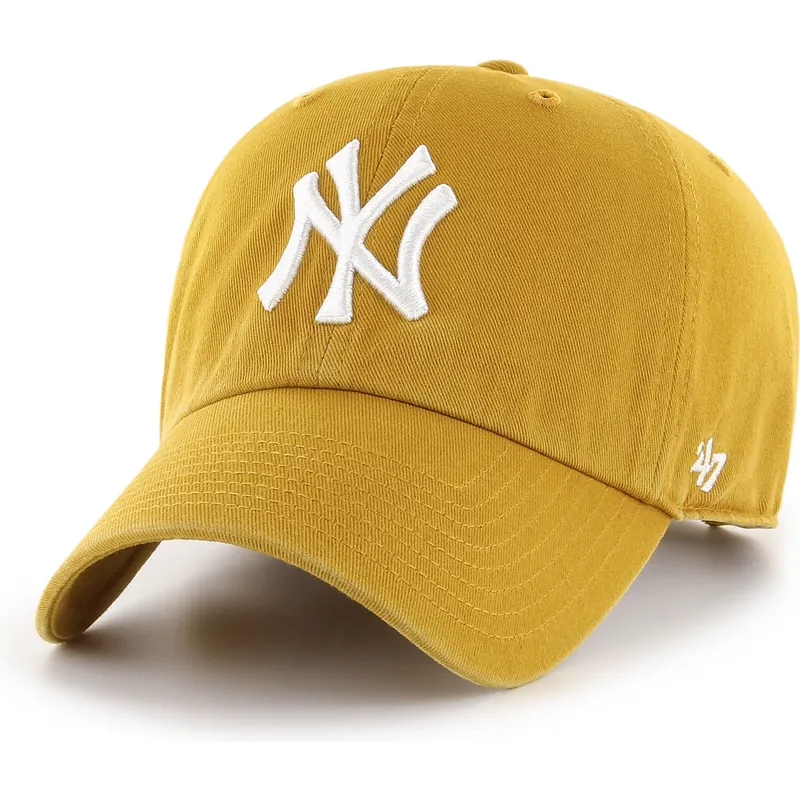 gelbe-gebogene-verstellbare-kappe-clean-up-flat-gold-der-new-york-yankees-mlb-von-47-brand
