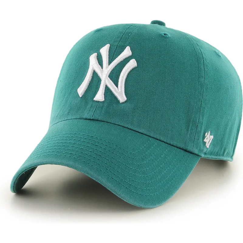 grune-verstellbare-curved-cap-clean-up-tailgate-teal-der-new-york-yankees-mlb-von-47-brand