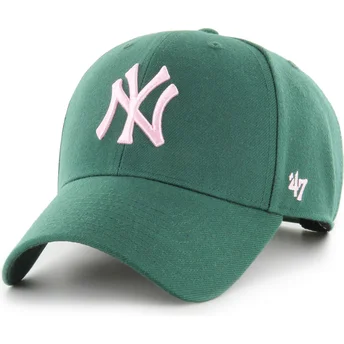 Grüne gebogene Snapback-Kappe mit rosa MVP-Logo der New York Yankees MLB von 47 Brand