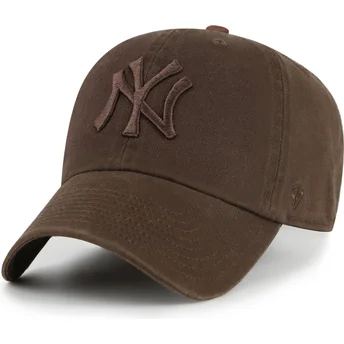 Gorra curva marrón ajustable con logo marrón Clean Up de New York Yankees MLB de 47 Brand