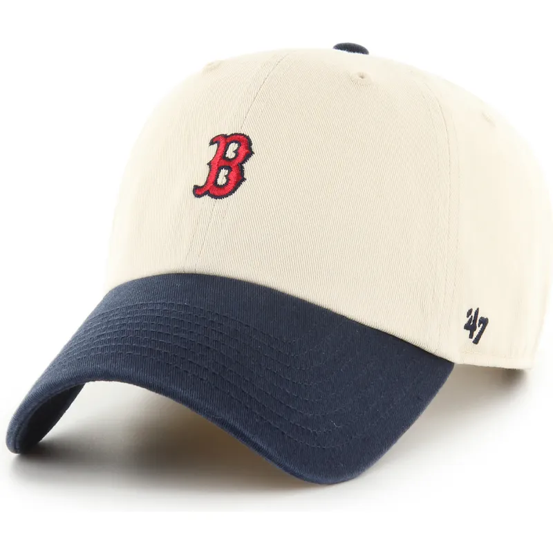 beige-und-marineblaue-verstellbare-gebogene-kappe-clean-up-base-runner-sure-shot-two-tone-der-boston-red-sox-mlb-von-47-brand