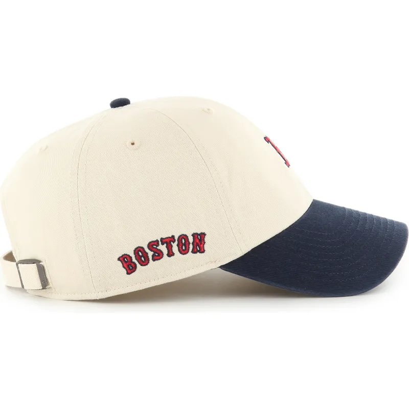 47-brand-curved-brim-clean-up-base-runner-sure-shot-two-tone-boston-red-sox-mlb-beige-and-navy-blue-adjustable-cap