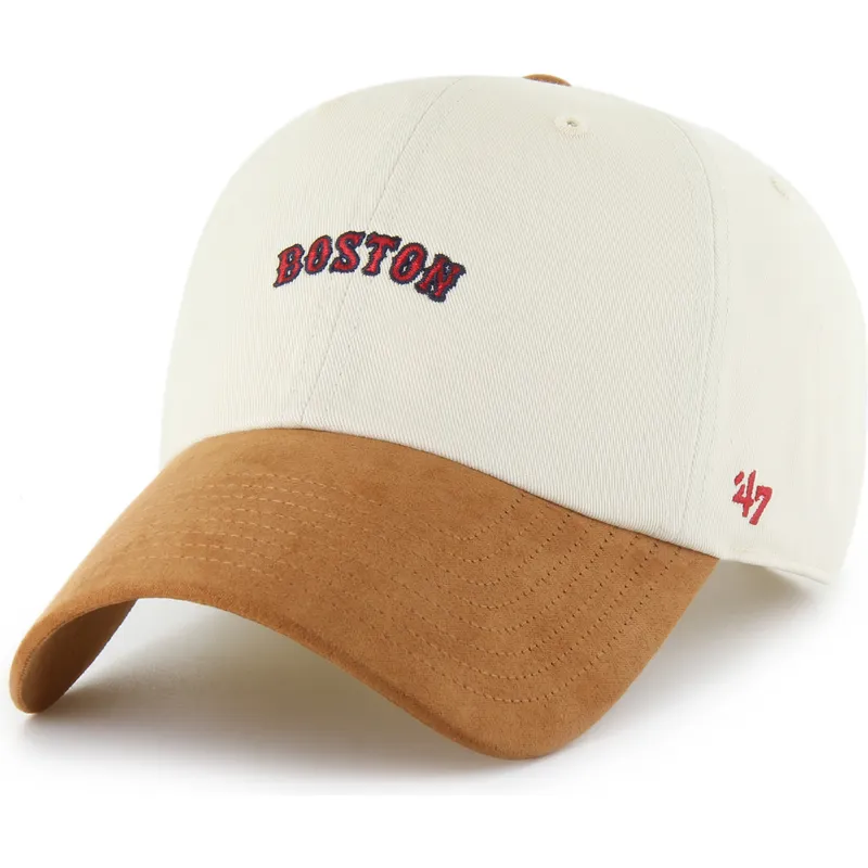cap-ivelt-bezhov-reguliruema-lenta-marron-clean-up-mini-script-suede-visor-boston-red-sox-mlb-47-brand