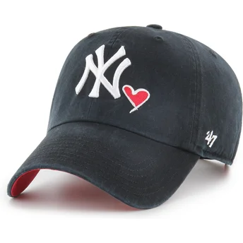 Böjd svart justerbar keps Clean Up Heart Icon från New York Yankees MLB av 47 Brand
