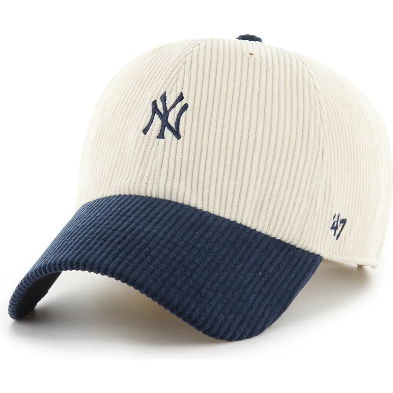 gorra-curva-beige-y-azul-marino-ajustable-clean-up-cord-base-runner-two-tone-de-new-york-yankees-mlb-de-47-brand