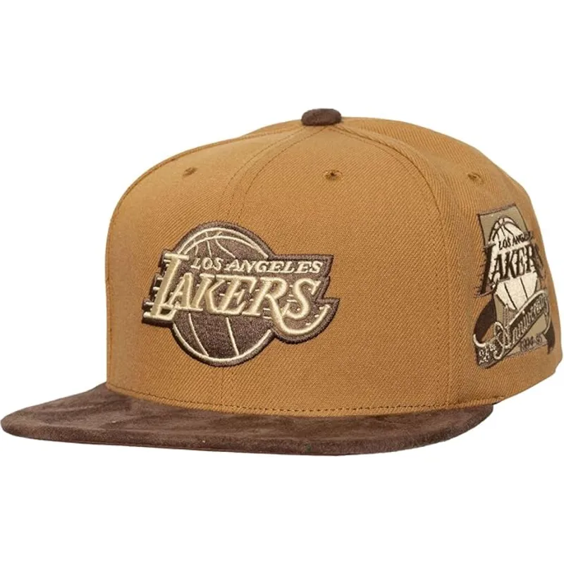 mitchell-ness-flat-brim-coffee-strapback-los-angeles-lakers-nba-brown-adjustable-cap