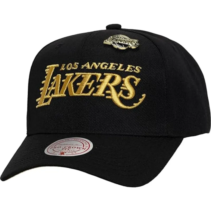 gorra-curva-negra-snapback-pinned-gold-pro-de-los-angeles-lakers-nba-de-mitchell-ness