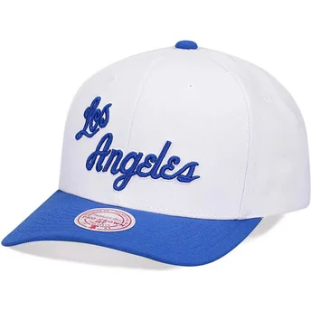 Weiße und blaue gebogene Snapback-Kappe Team 2 Tone 2.0 Pro der Los Angeles Lakers NBA von Mitchell & Ness
