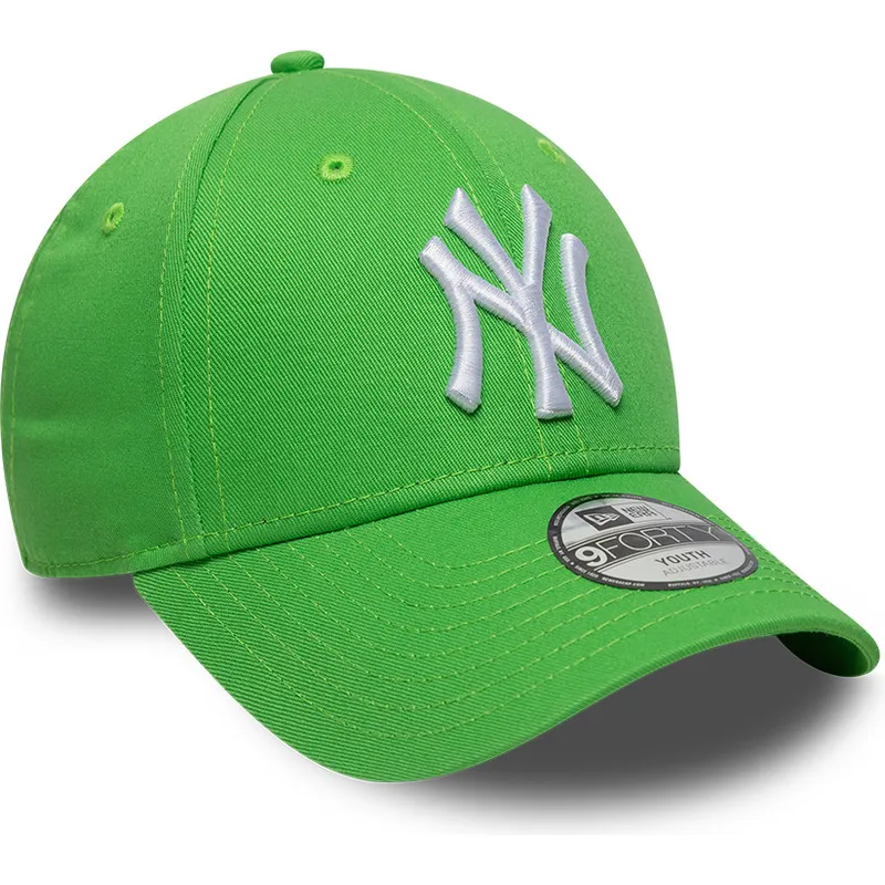 grune-gebogene-verstellbare-kappe-fur-kinder-9forty-essential-von-new-york-yankees-mlb-von-new-era