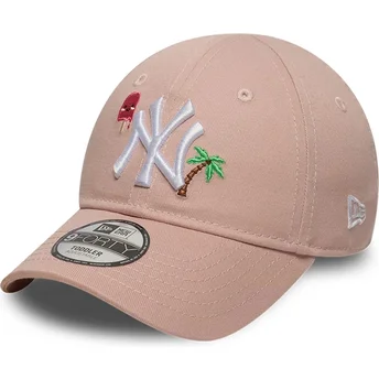 New Era Curved Brim Youth 9FORTY Summer Icon New York Yankees MLB Pink Adjustable Cap