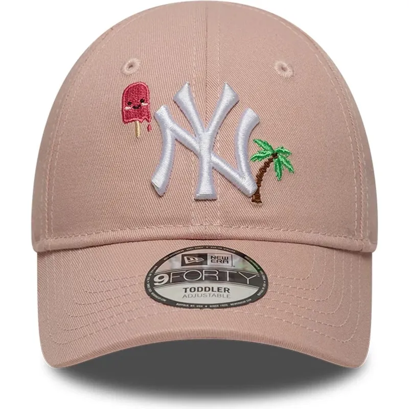 gebogene-rosa-verstellbare-kappe-fur-kinder-9forty-summer-icon-von-new-york-yankees-mlb-von-new-era