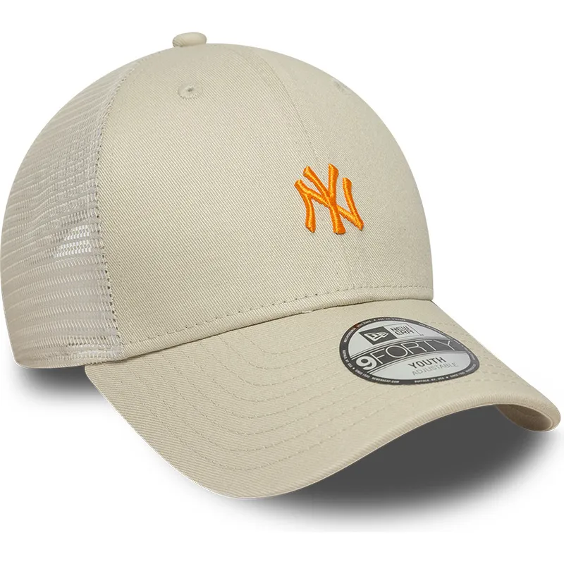 beige-justerbar-trucker-keps-med-orange-logotyp-for-barn-9forty-homefield-new-york-yankees-mlb-fran-new-era