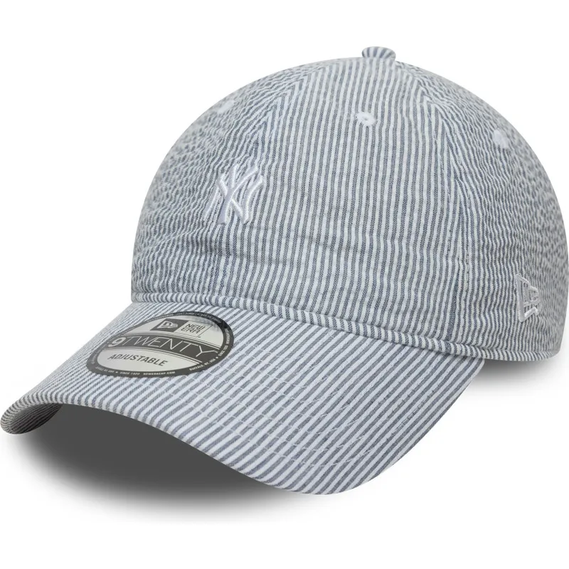 marineblaue-verstellbare-curved-cap-9twenty-seersucker-der-new-york-yankees-mlb-von-new-era