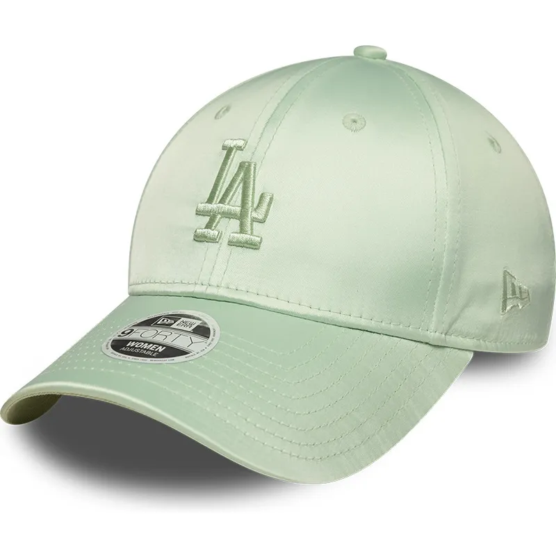 grune-gebogene-verstellbare-damenkappe-9forty-bow-back-satin-der-los-angeles-dodgers-mlb-von-new-era