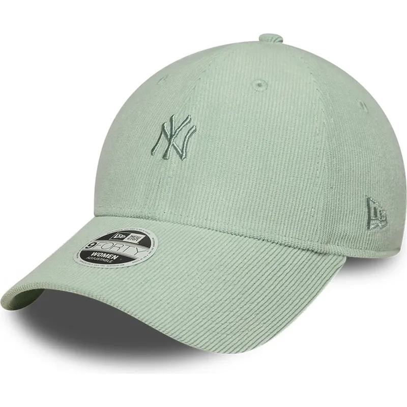 grune-gebogene-verstellbare-damenkappe-9forty-mini-cord-der-new-york-yankees-mlb-von-new-era