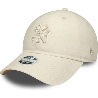 Gorra curva beige ajustable con logo beige para mujer 9TWENTY Midi Linen de New York Yankees MLB de New Era