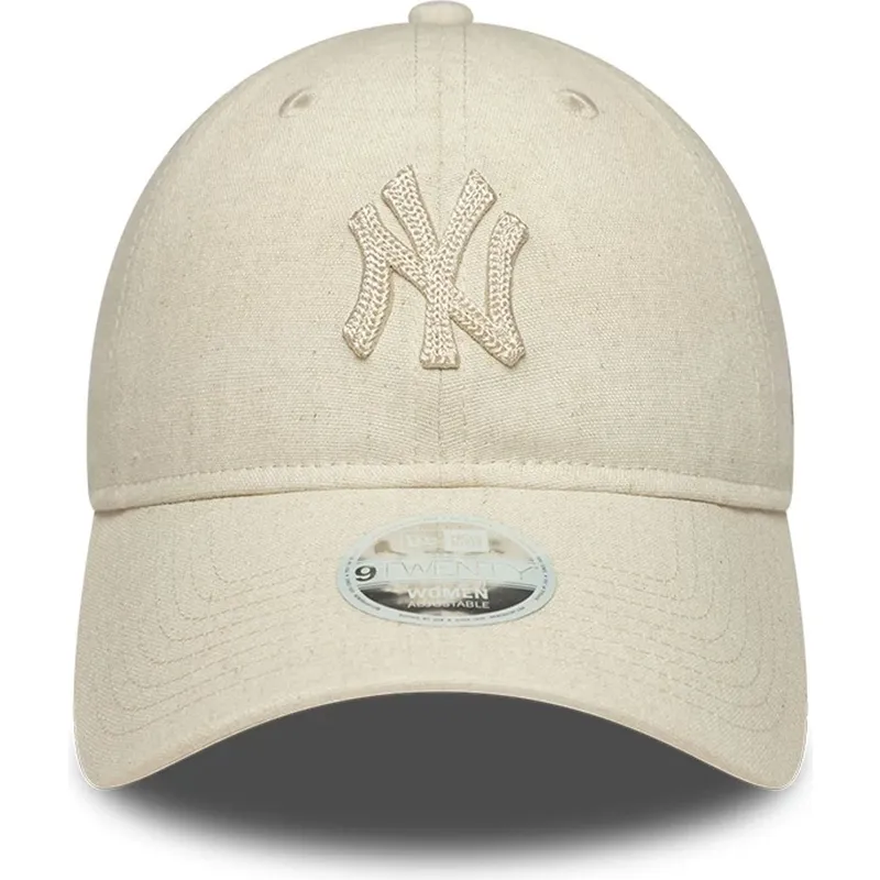 beige-verstellbare-curved-cap-mit-beigem-logo-fur-damen-9twenty-midi-linen-der-new-york-yankees-mlb-von-new-era