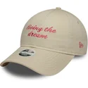 new-era-curved-brim-women-9twenty-living-the-dream-slogan-beige-adjustable-cap