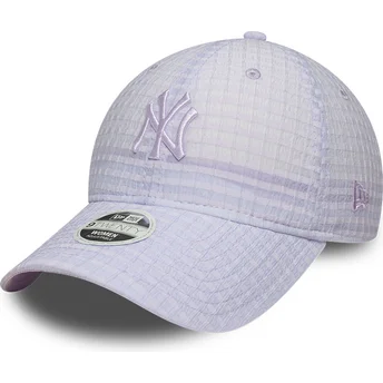 New Era Curved Brim Women Purple Logo 9TWENTY Seersucker New York Yankees MLB Purple Adjustable Cap