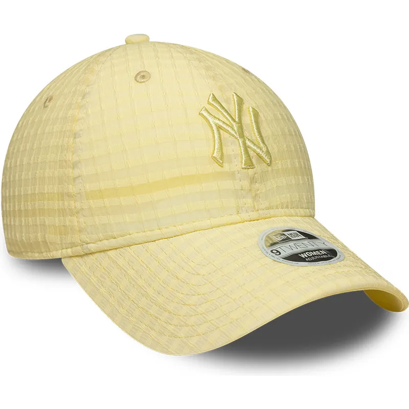 new-era-curved-brim-women-yellow-logo-9twenty-seersucker-new-york-yankees-mlb-yellow-adjustable-cap