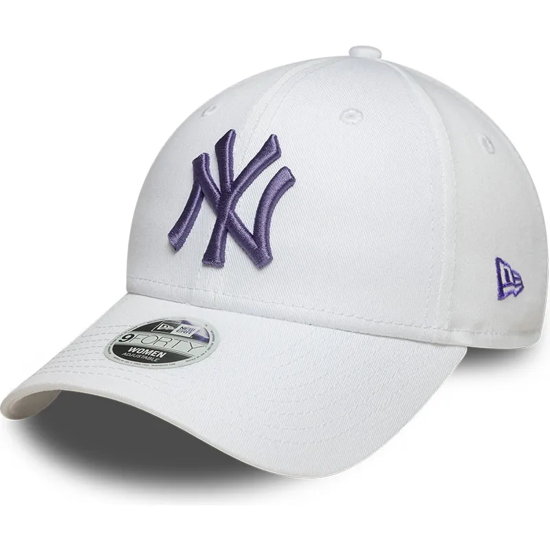 new-era-curved-brim-women-dark-purple-logo-9forty-league-essential-new-york-yankees-mlb-white-adjustable-cap