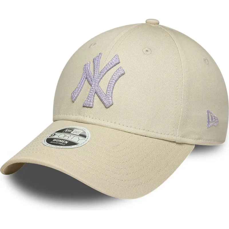 beige-verstellbare-curved-cap-fur-damen-9forty-metallic-der-new-york-yankees-mlb-von-new-era