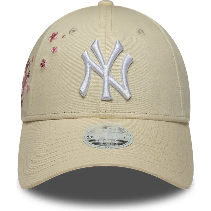 new-era-curved-brim-women-9forty-floral-icon-side-new-york-yankees-mlb-beige-adjustable-cap