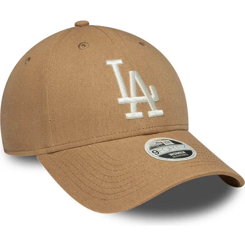 braune-gebogene-verstellbare-damenkappe-9forty-linen-der-los-angeles-dodgers-mlb-von-new-era