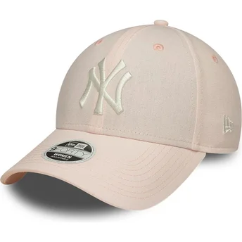 Ljusrosa böjd justerbar keps för dam 9FORTY Linen från New York Yankees MLB av New Era