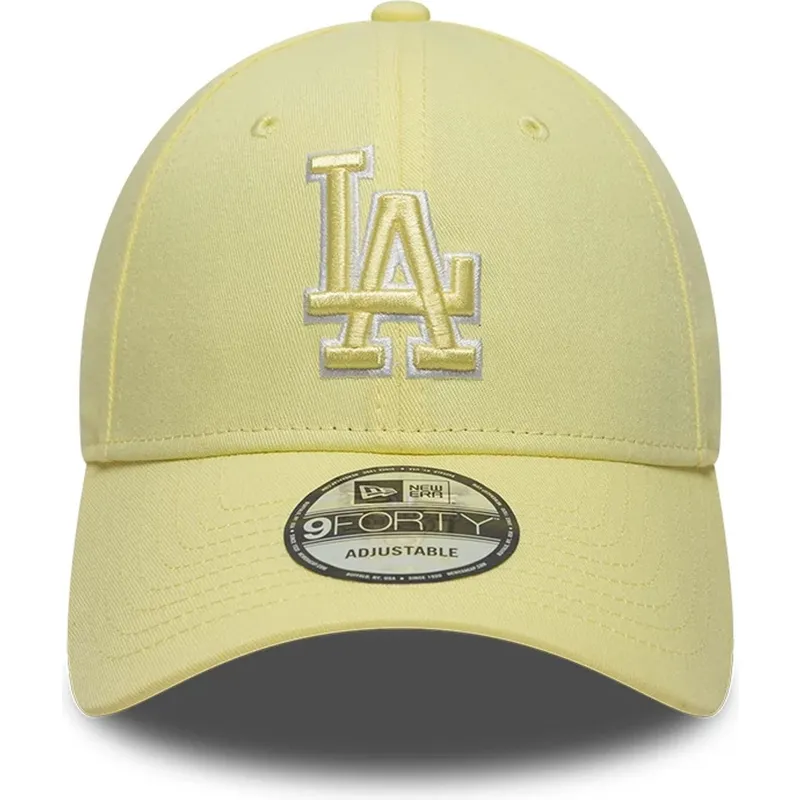 gelbe-verstellbare-curved-cap-mit-gelbem-logo-9forty-team-outline-der-los-angeles-dodgers-mlb-von-new-era