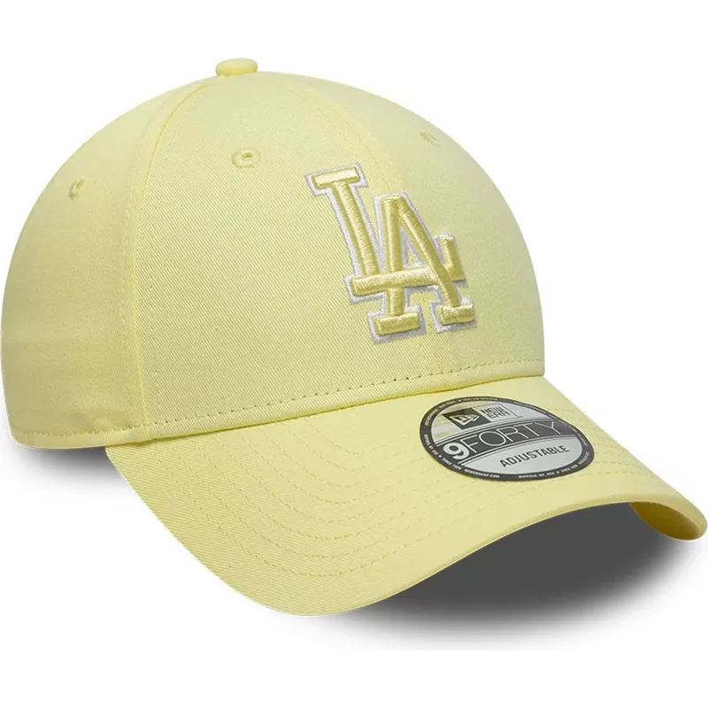 gelbe-verstellbare-curved-cap-mit-gelbem-logo-9forty-team-outline-der-los-angeles-dodgers-mlb-von-new-era