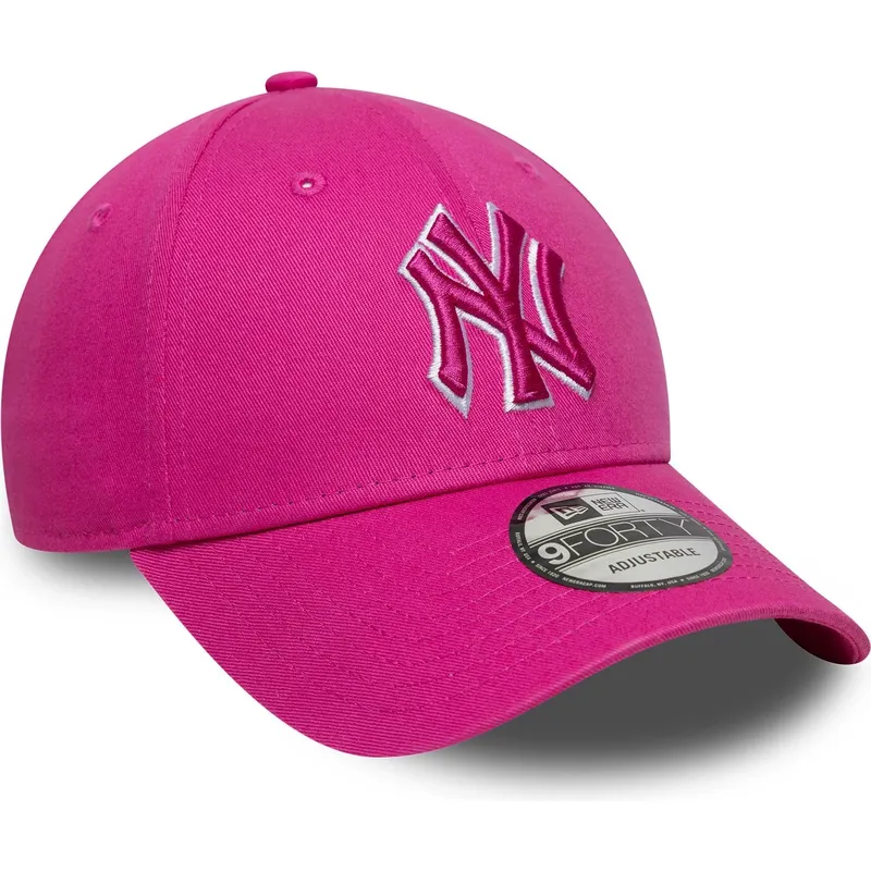 verstellbare-rosa-kappe-mit-gebogenem-schirm-und-rosa-logo-9forty-team-outline-der-new-york-yankees-mlb-von-new-era