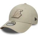 new-era-curved-brim-9forty-team-outline-los-angeles-lakers-nba-beige-adjustable-cap-with-beige-logo