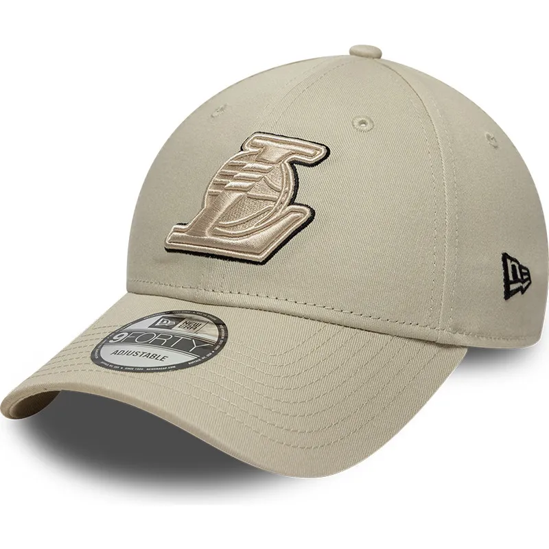 new-era-curved-brim-9forty-team-outline-los-angeles-lakers-nba-beige-adjustable-cap-with-beige-logo