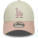 new-era-curved-brim-pink-logo-9forty-world-series-patch-los-angeles-dodgers-mlb-beige-and-pink-adjustable-cap
