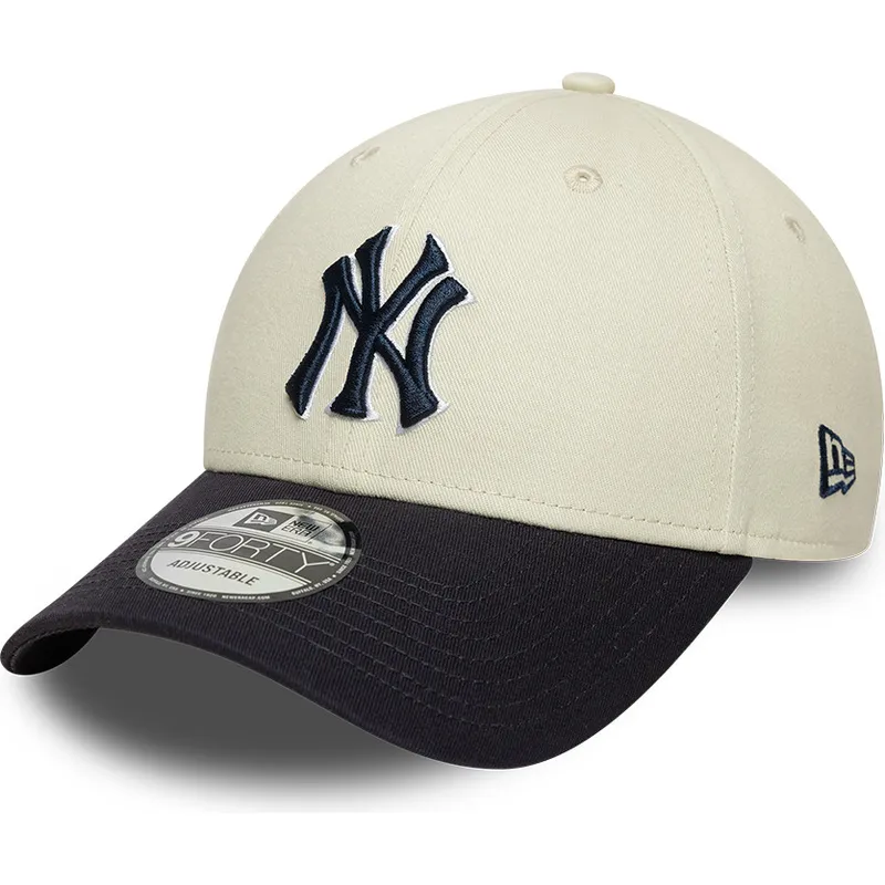 new-era-curved-brim-navy-blue-logo-9forty-world-series-new-york-yankees-mlb-beige-and-navy-blue-adjustable-cap