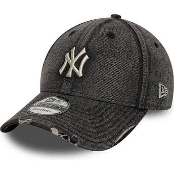 Gorra curva negra ajustable 9FORTY Acid Wash Denim de New York Yankees MLB de New Era