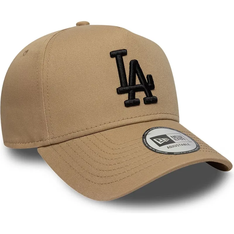 braune-gebogene-snapback-kappe-mit-schwarzem-logo-e-frame-league-essential-der-los-angeles-dodgers-mlb-von-new-era