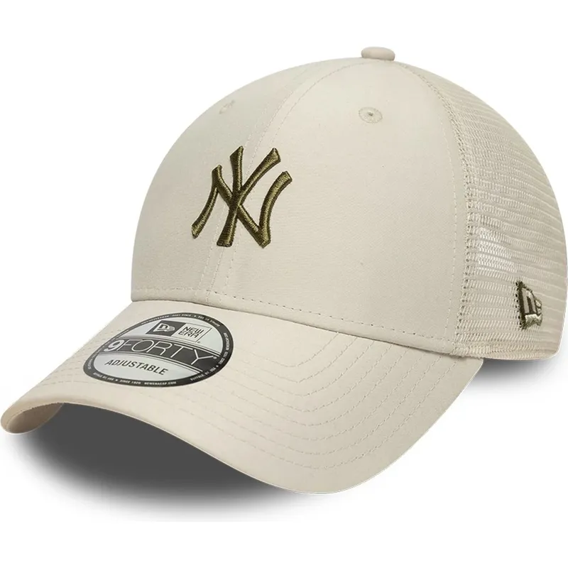 new-era-green-logo-9forty-homefield-midi-new-york-yankees-mlb-beige-adjustable-trucker-hat