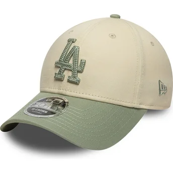 New Era Curved Brim Green Logo 9FORTY M-Crown Side Script Los Angeles Dodgers MLB Beige and Green Snapback Cap