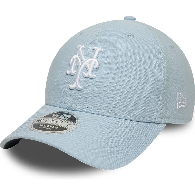 hellblaue-gebogene-snapback-kappe-9forty-m-crown-linen-der-new-york-mets-mlb-von-new-era