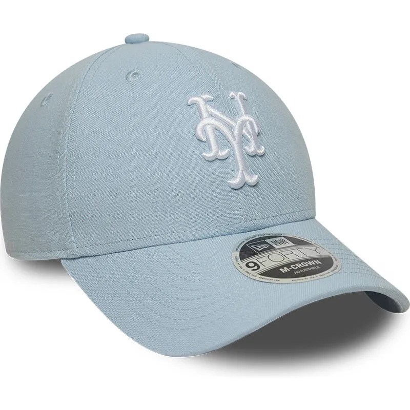 hellblaue-gebogene-snapback-kappe-9forty-m-crown-linen-der-new-york-mets-mlb-von-new-era