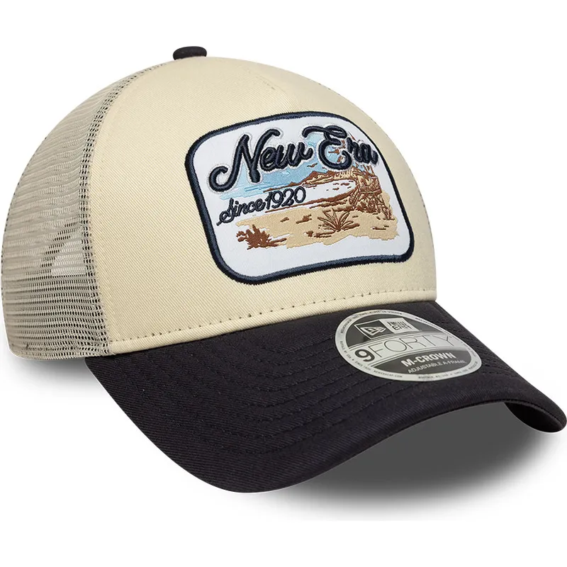 beige-och-marinbla-trucker-keps-9forty-m-crown-a-frame-fran-new-era