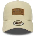 trucker-cap-beige-a-frame-denim-leather-patch-von-new-era