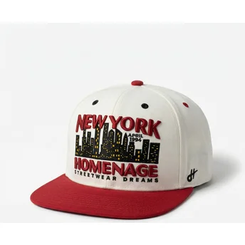 Gorra plana beige y roja snapback NYSKY Skylines The Snap de Homenage