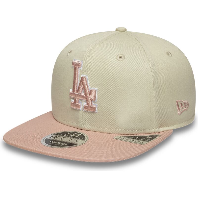 sapkak-lapos-bezs-snapback-rosa-9fifty-original-fit-world-series-patch-los-angeles-dodgers-mlb-new-era